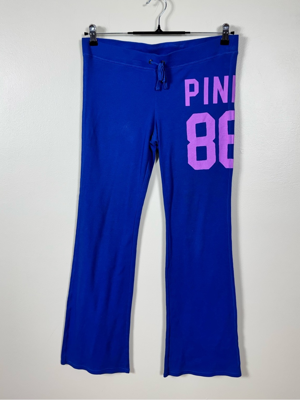 Y2K Pink Victorias Secret Wide Leg Flare Thermal Pants Large Logo Spell Out